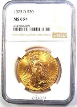 1923-D Saint Gaudens Gold Double Eagle $20 NGC MS66+ Plus Grade $8,000 Value