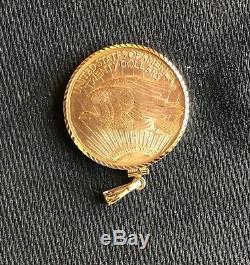 1923 Saint Gaudens $20 Double Eagle With 14 K Bezel Beautiful Coin