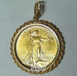 1923 Saint-Gaudens $20 Gold Double Eagle In Fancy 14k Gold Rope Bezel Coin Frame