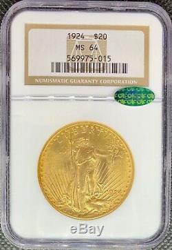 1924 $20 American Gold Double Eagle Saint Gaudens MS64 NGC CAC Certified Coin