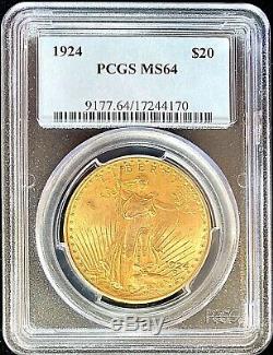 1924 $20 American Gold Double Eagle Saint Gaudens MS64 PCGS Certified Coin