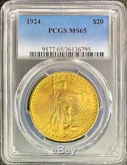 1924 $20 American Gold Double Eagle Saint Gaudens MS65 PCGS LUSTROUS PQ Coin