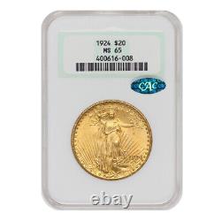 1924 $20 American Gold Saint Gaudens Double Eagle NGC MS65 CAC Certified coin