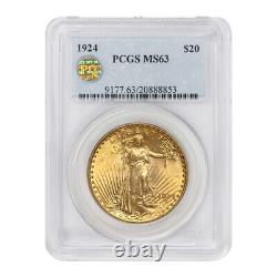 1924 $20 American Gold Saint Gaudens Double Eagle PCGS MS63 PQ Approved coin