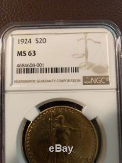 1924 $20 Dollar St. Gaudens Gold Double Eagle NGC MS-63