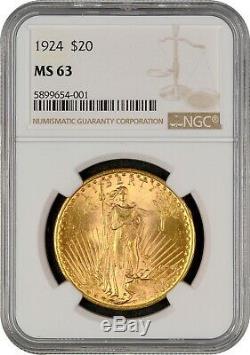 1924 $20 Double Eagle St. Gaudens GOLD Coin MS63 FREE SHIPPING