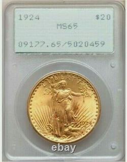 1924 $20 GOLD PCGS MS65 OGH RATTLER St. SAINT GAUDENS DOUBLE EAGLE $3,500+