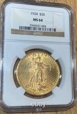 1924 $20 Gold Coin St Gaudens Double Eagle MS64 Spectacular! NGC Certified