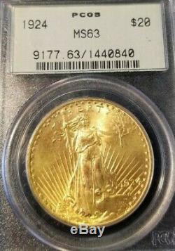 1924 $20 Gold Double Eagle St Gaudens Pcgs Ms 63 Early Gen Green Label