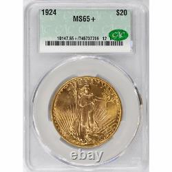 1924 $20 Gold Saint Gaudens Double Eagle CACG MS65+ CAC Lustrous Coin, PQ+