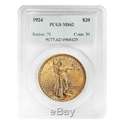 1924 $20 Gold Saint Gaudens Double Eagle Coin PCGS MS 62