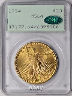 1924 $20 Gold Saint Gaudens Double Eagle PCGS CAC MS64 OGH Rattler