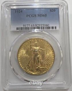 1924 $20 Gold Saint Gaudens PCGS MS65 Gem Graded Philadelphia Double Eagle Coin