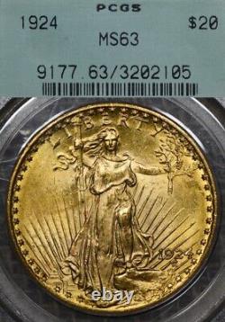 1924 $20 PCGS MS63 OGH Saint Gaudens Gold Double Eagle Old Green Holder