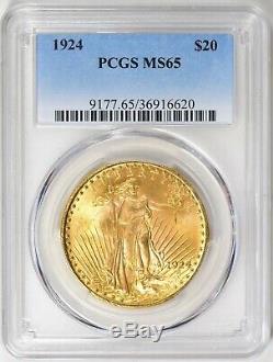 1924 $20 PQ LUSTROUS Saint-Gaudens Gold Double Eagle PCGS MS-65 GREAT COLOR