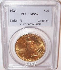1924 $20 Philadelphia GEM St Gaudens Double Eagle PCGS MS66