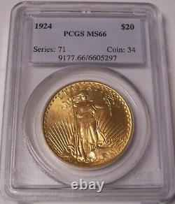1924 $20 Philadelphia GEM St Gaudens Double Eagle PCGS MS66