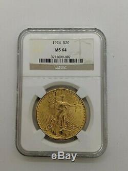 1924 $20 Saint Gaudens Double Eagle Gold Coin NGC MS 64