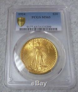 1924 $20 Saint Gaudens Gold Double Eagle Coin PCGS MS65