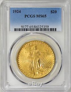 1924 $20 Saint Gaudens Gold Double Eagle MS 65 PCGS, Gem