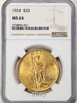 1924 $20 Saint-Gaudens Gold Double Eagle MS64 NGC 2728855-021
