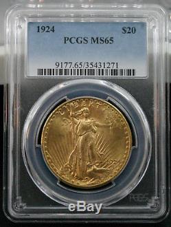1924 $20 Saint Gaudens Gold Double Eagle PCGS Graded MS65 Beautiful Gem