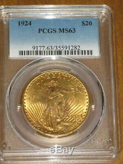 1924 $20 Saint Gaudens Gold Double Eagle PCGS MS63