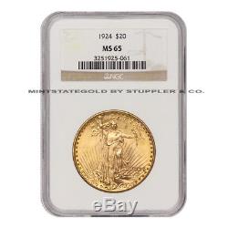 1924 $20 Saint Gaudens NGC MS65 Gem graded Philadelphia Double Eagle Gold coin