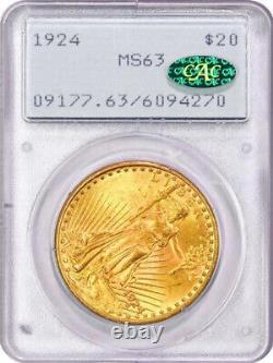 1924 $20 Saint Gaudens PCGS Rattler MS63 CAC Gold Double Eagle 094270