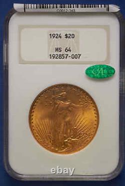 1924 $20 St. Gaudens Double Eagle Gold Coin NGC MS 64 Spectacular! Old fat holder