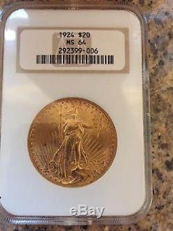 1924 $20 St Gaudens Gold Double Eagle Coin (NGC MS 64 MS64) Old Fatty Holder