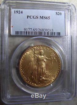 1924 $20 St. Gaudens Gold Double Eagle Gem BU PCGS MS-65
