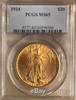 1924 $20 St. Gaudens Gold Double Eagle Graded by PCGS as MS-65! Beautiful Color