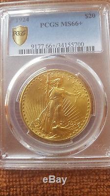 1924 $20 St Gaudens Gold Pcgs Ms 66+ Double Eagle