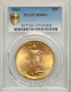 1924 $20 St Gaudens PCGS MS66+ Gold Shield GEM Philadelphia Gold Double Eagle