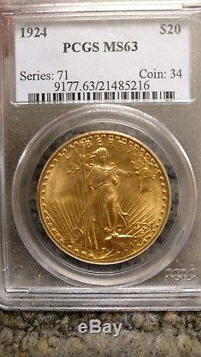 1924 $20 Twenty Dollar St. Gaudens Double Eagle Gold Coin PCGS MS 63