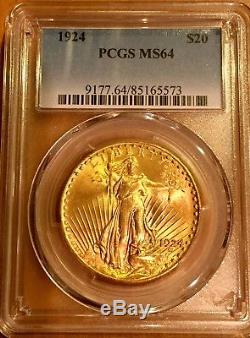 1924 $20 U. S. Saint Gaudens Double Eagle Gold Coin Pcgs Ms64