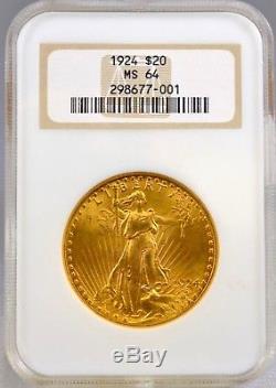 1924 $20 US Saint Gaudens American Gold Double Eagle Coin Graded NGC MS64