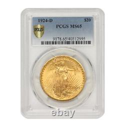 1924-D $20 Saint Gaudens PCGS MS65 Gem graded Gold Double Eagle Denver coin