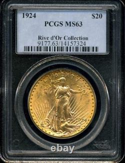1924 G$20 Dollars St. Gaudens Double Eagle PCGS MS 63 Rive d'Or Highest-Grades