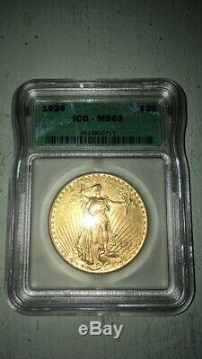 1924 Igc Ms63 $20 Gold St. Gaudens Double Eagle Us Coin