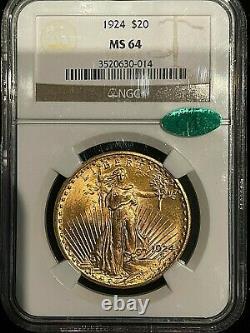 1924 MS64 CAC Double Eagle, $20 Gold St Gaudens NGC Mint State 64 Lustrous