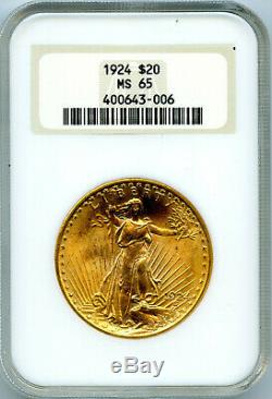 1924 NCG MS65 St. Gaudens $20 Gold Double Eagle BRILLIANT