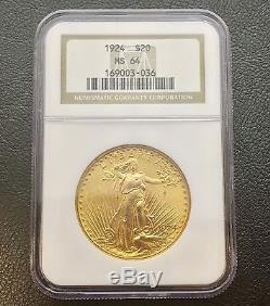 1924-P $20 Saint Gaudens Gold Double Eagle Graded MS-64 by NGC Gold Bullion