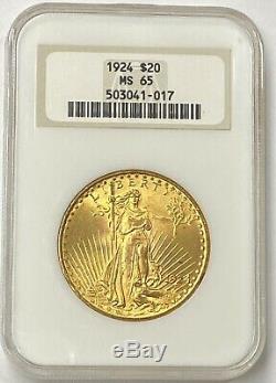 1924-P $20 Saint Gaudens Gold Double Eagle Pre-33 NGC MS65 Old FAT Holder PQ++