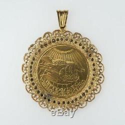 1924 Saint-Gaudens $20 Double Eagle Gold Coin Pendant with Diamond Bezel