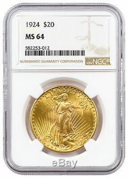 1924 Saint Gaudens $20 Gold Double Eagle NGC MS64 Mint State 64