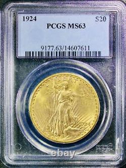 1924 Saint Gaudens Double Eagle PCGS MS-63 $20 Gold Small Chip in Rail