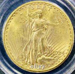 1924 Saint Gaudens Double Eagle PCGS MS-63 $20 Gold Small Chip in Rail