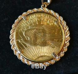 1924 Saint Gaudens Gold Double Eagle $20 Coin Pendant & Gold Chain